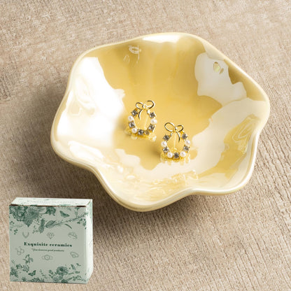 Ceramic Lotus Leaf Trinket Dish, Ring Holder for Jewelry