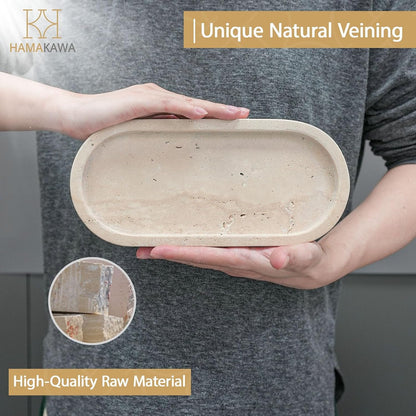 Turkish Marble Perfume Tray, Beige Bathroom Tray 10 Inch