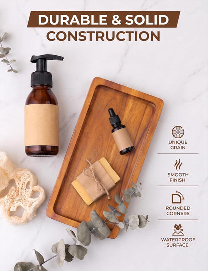 Demigo Bathroom Vanity Tray, Natural Acacia Organizer Tray, 11.8 x 5.9 in