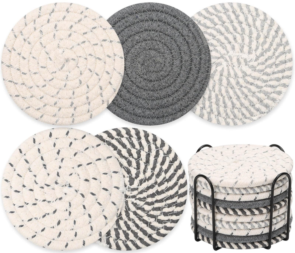 Billbotk 10 Pieces Coasters for Drinks, Absorbent Drink Coasters with Holder, Coffee Table Coaster Set for Home Decor, Apartment Decor Aesthetic, Living Room Essentials, 4.3 Inches