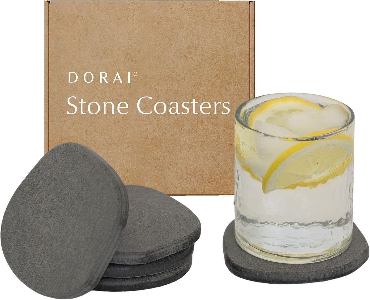 Dorai Home Stone Coasters Set - Diatomaceous Earth Water-Absorbing Drink Coaster for Coffee Table, Kitchen or Bar, Modern Stone Appearance | Slate - Set of 4