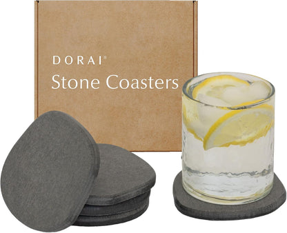 Dorai Home Stone Coasters Set - Diatomaceous Earth Water-Absorbing Drink Coaster for Coffee Table, Kitchen or Bar, Modern Stone Appearance | Slate - Set of 4