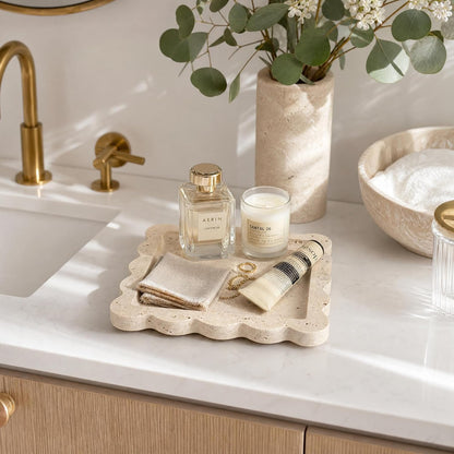 Decorative Scalloped Tray - Travertine Stone Inspired Jewelry Tray