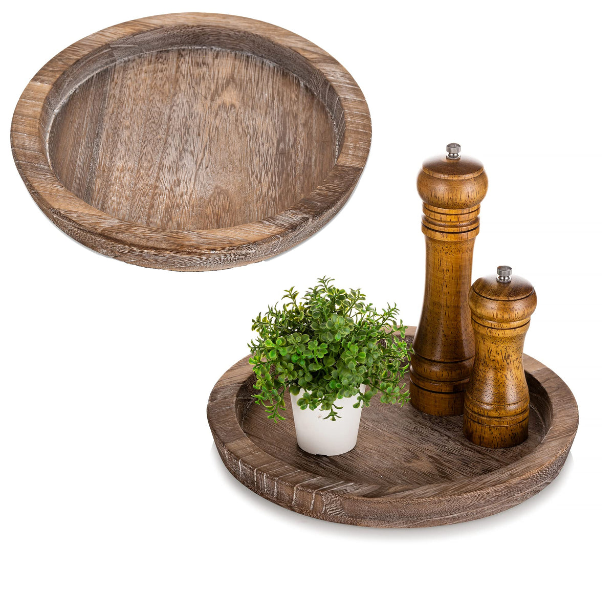 Hanobe Wooden Tray for Coffee Table, Decorative Round Candle Holder Plate