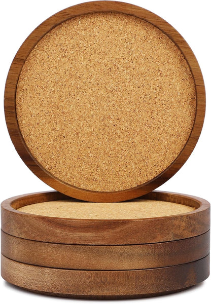Stackable Wood Absorbent Cork Coaster Set of 4 for Drink, Home Decor