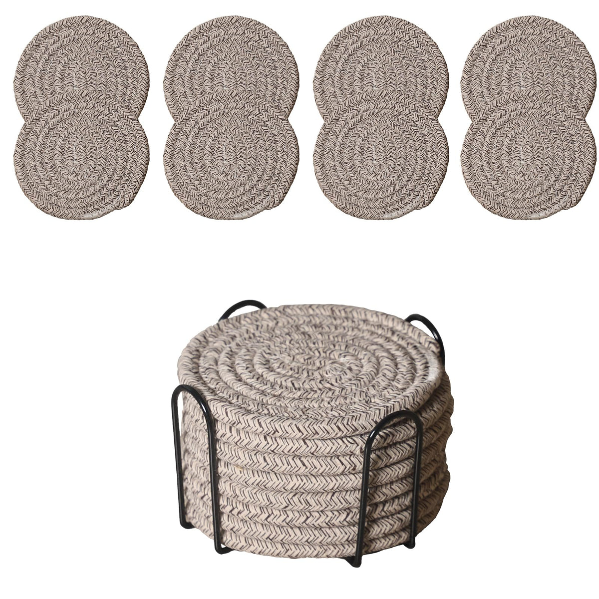 Drink Coasters Set of 8 with Holder, Cotton Woven,Pink