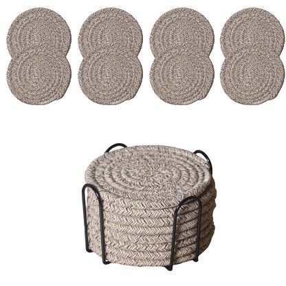 Drink Coasters Set of 8 with Holder, Cotton Woven,Pink