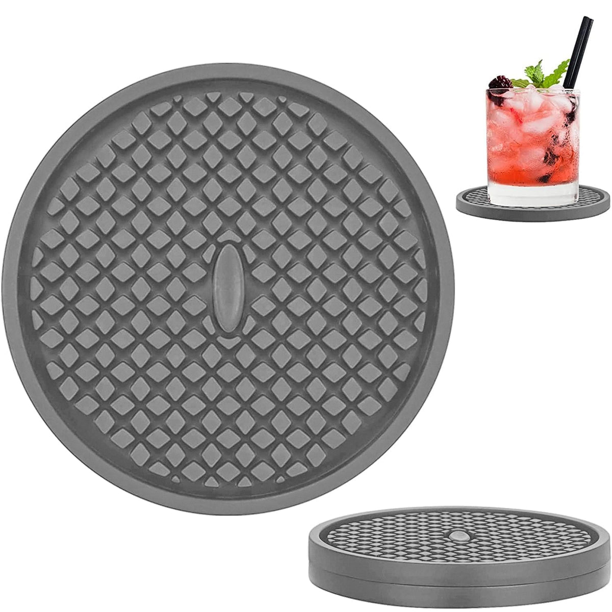 Silicone Drink Coasters [2 Pack] - Cup Coasters for Hot Or Cold Drinks, Non-Slip, Suitable for Home Decor, Kitchen, Office, Bar（Black）
