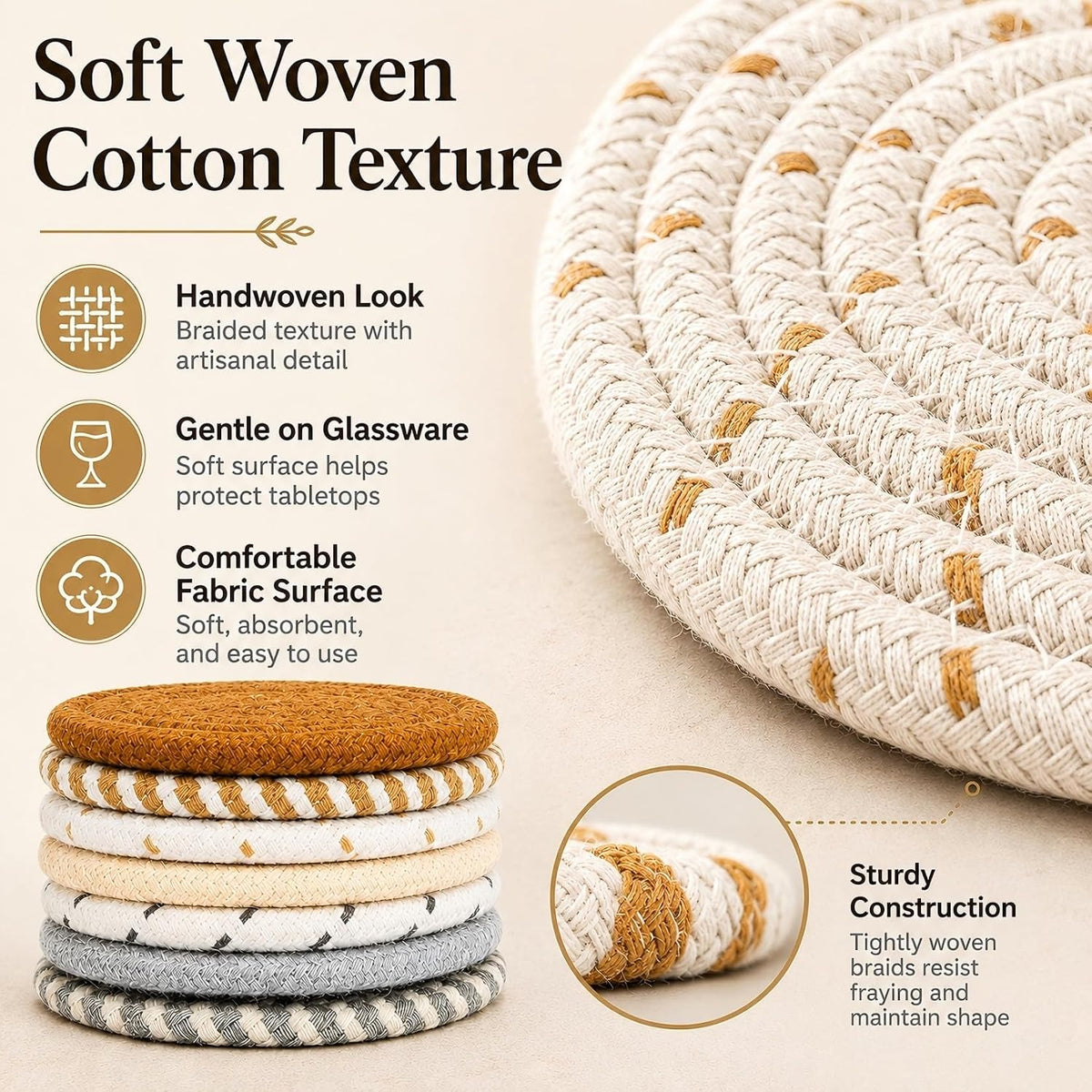MAQIHAN 8 PCS Coasters for Drinks - Woven Absorbent Coaster Set of 8 Colors