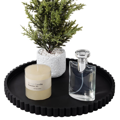 Round Bathroom Tray Perfume Organizer Coffee Table Decor, 9" Black