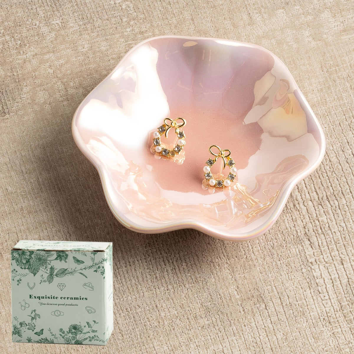 Ceramic Lotus Leaf Trinket Dish, Ring Holder for Jewelry