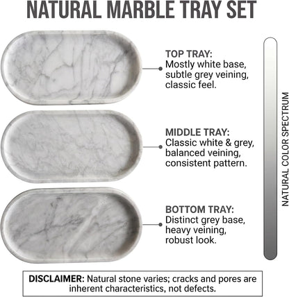 YKAJO Carrara White Gray Oval Marble Tray, 11.8x5.9 Perfume Organizer Dish