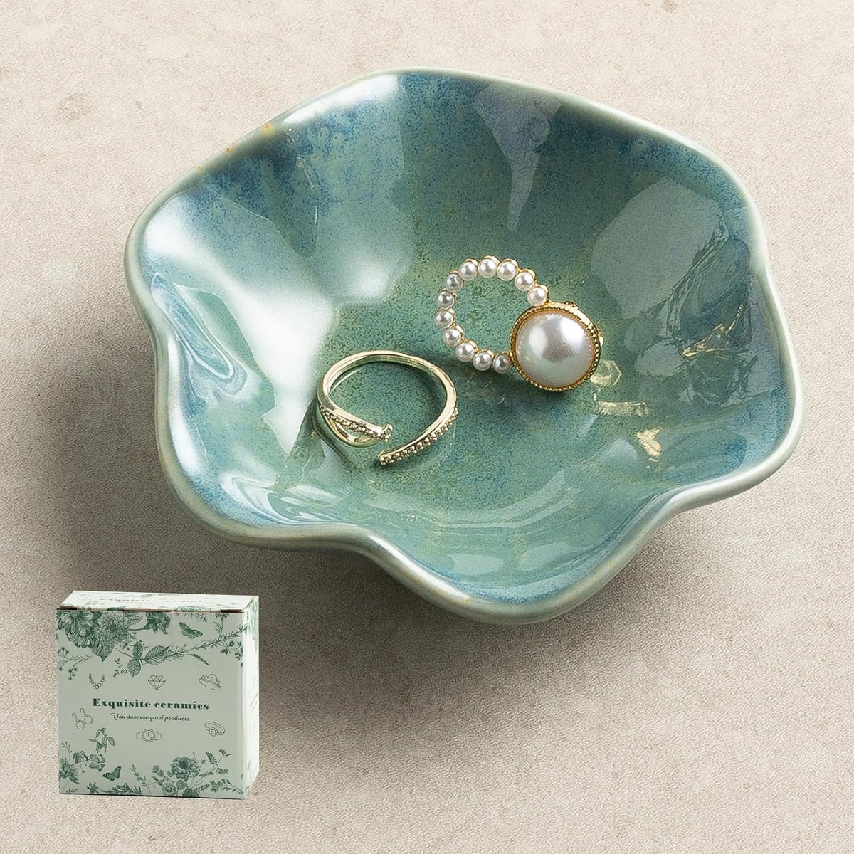 Ceramic Lotus Leaf Trinket Dish, Ring Holder for Jewelry