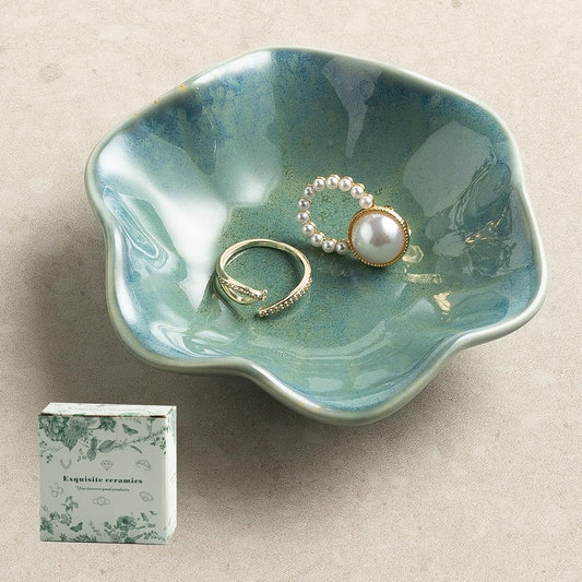 Ceramic Lotus Leaf Trinket Dish, Ring Holder for Jewelry