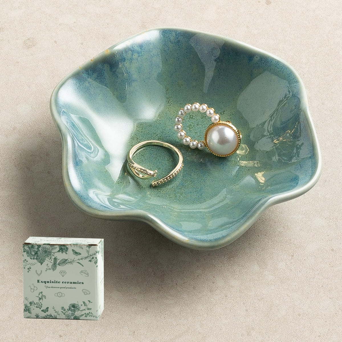 Ceramic Lotus Leaf Trinket Dish, Ring Holder for Jewelry