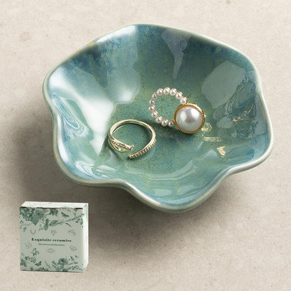 Ceramic Lotus Leaf Trinket Dish, Ring Holder for Jewelry