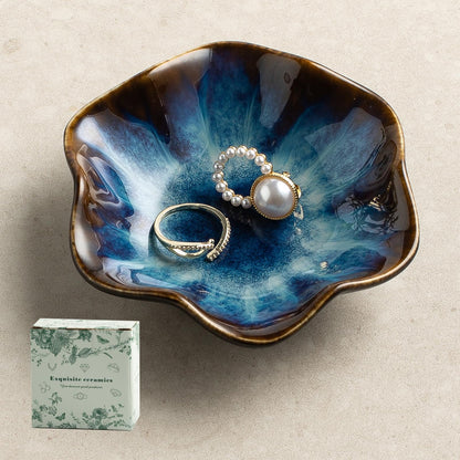 Ceramic Lotus Leaf Trinket Dish, Ring Holder for Jewelry