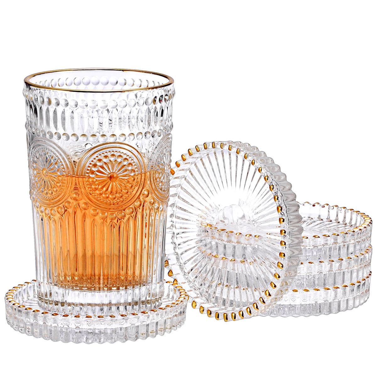 Modern Clear Coasters Set of 5- Glass Cute Coasters for Drinks, Amber