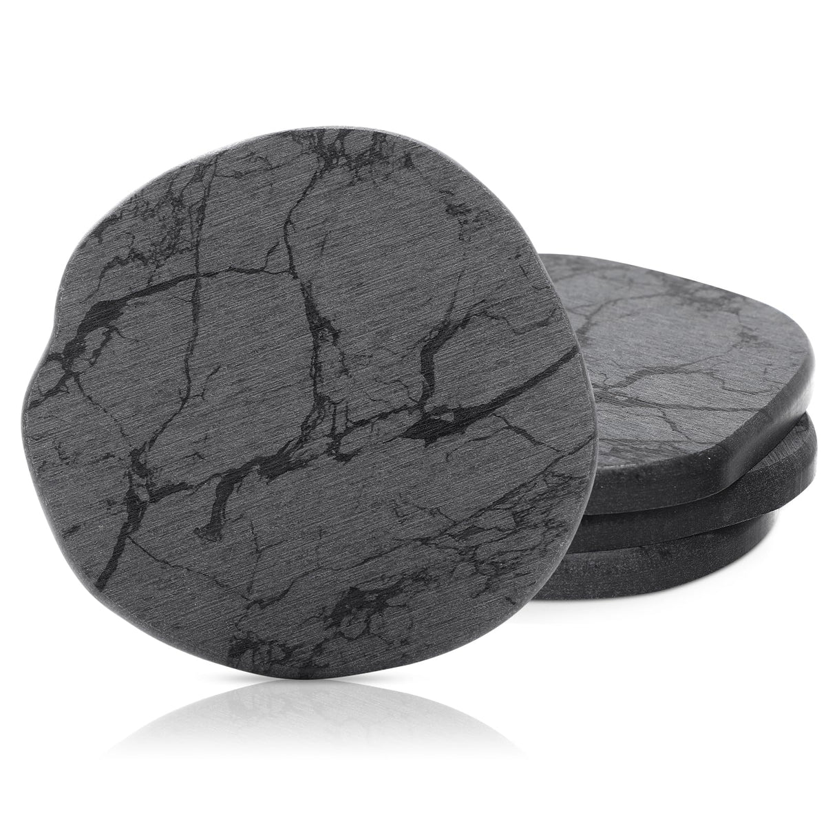 Diatomaceous Earth Coasters Set of 4，Cool Absorbent Quick-Dry Drink Coasters for Desks, Cute Modern Stone Design with Stylish Grey Aesthetic (4, Grey)