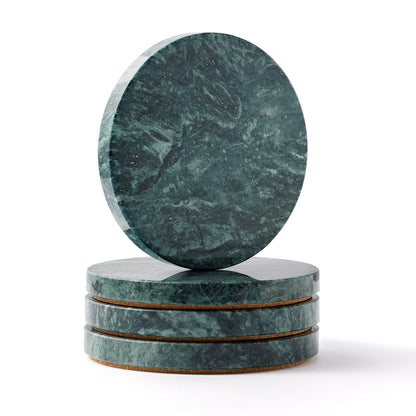 Natural Travertine Marble Coasters Set of 4-4" Round Stone Drink Coasters, Non-Slip Cork Backing, Housewarming Gift, Wedding, Protect Tables from Stains & Scratches (BD140)