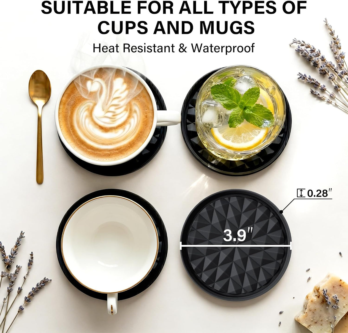 Silicone Drink Coasters Set of 4, Coaster for Desk