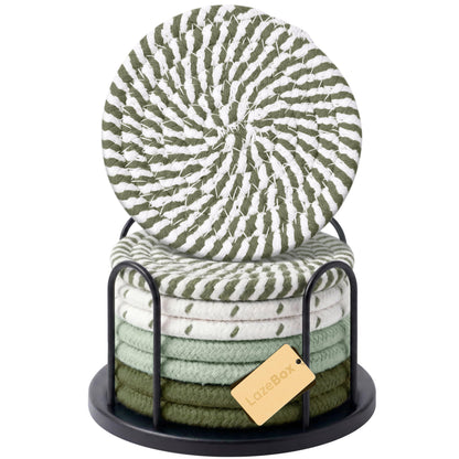 Lazebox Coasters Set of 8 for Drinks, 4 Inch Large Coasters for Coffee Table, Tabletop Protection for Hot & Cold Drinks, Versatile Coasters for Home Decor, Non-Slip & Easy to Clean, Coffee