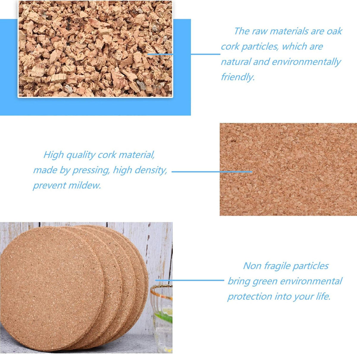 12 Pcs Cork Coasters, Reuse Cork Coaster for Drink, Blank Coaster for Craft