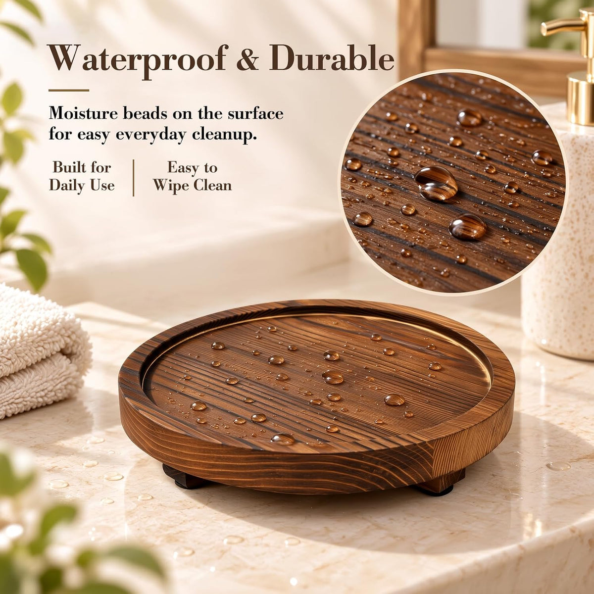 DEBETOOL Round Rustic Wood Decorative Tray