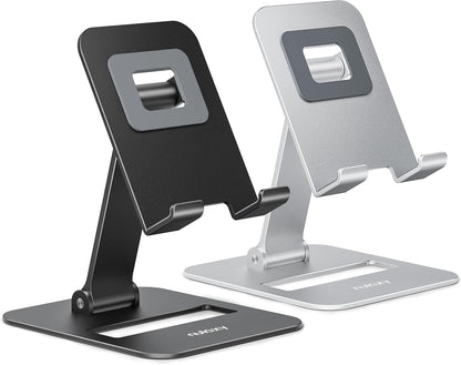 Nulaxy 2 Pack Aluminum Dual Folding Cell Phone Stand for Desk Black&Silver