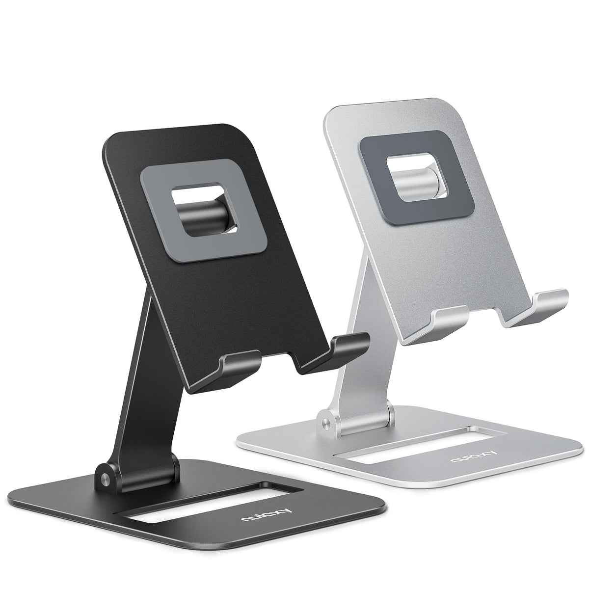 Nulaxy 2 Pcs Aluminum Dual Folding Cell Phone Stand for Desk Black&Rosegold