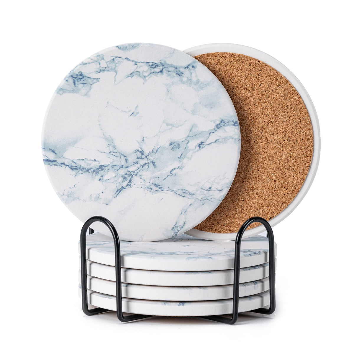 6Pcs Absorbent Coasters Set with Holder,Ceramic Drink Coaster,4 in（A1）