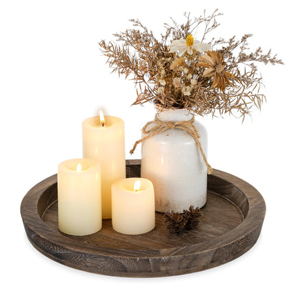 Romadedi Rustic Wooden Tray Candle Holder, Round, Distressed White