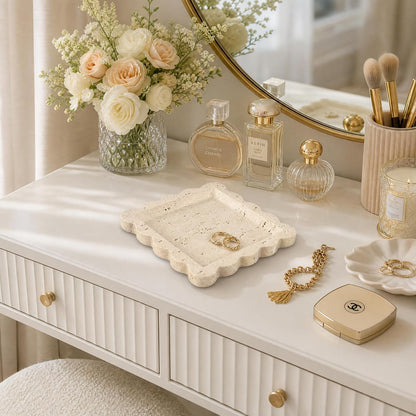Decorative Scalloped Tray - Travertine Stone Inspired Jewelry Tray