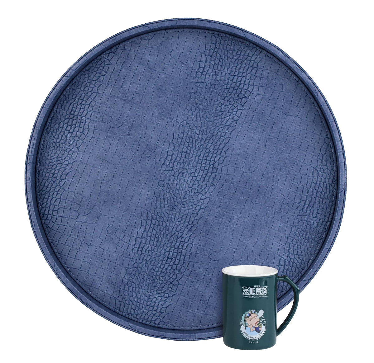 HofferRuffer Faux Leather Round Serving Tray, Vegan Croco Leather Decorative Tray, Food Tray for Storage Drinks, Snack & Cosmetics, Dia.12'' x 1.6'' (LightBlue)