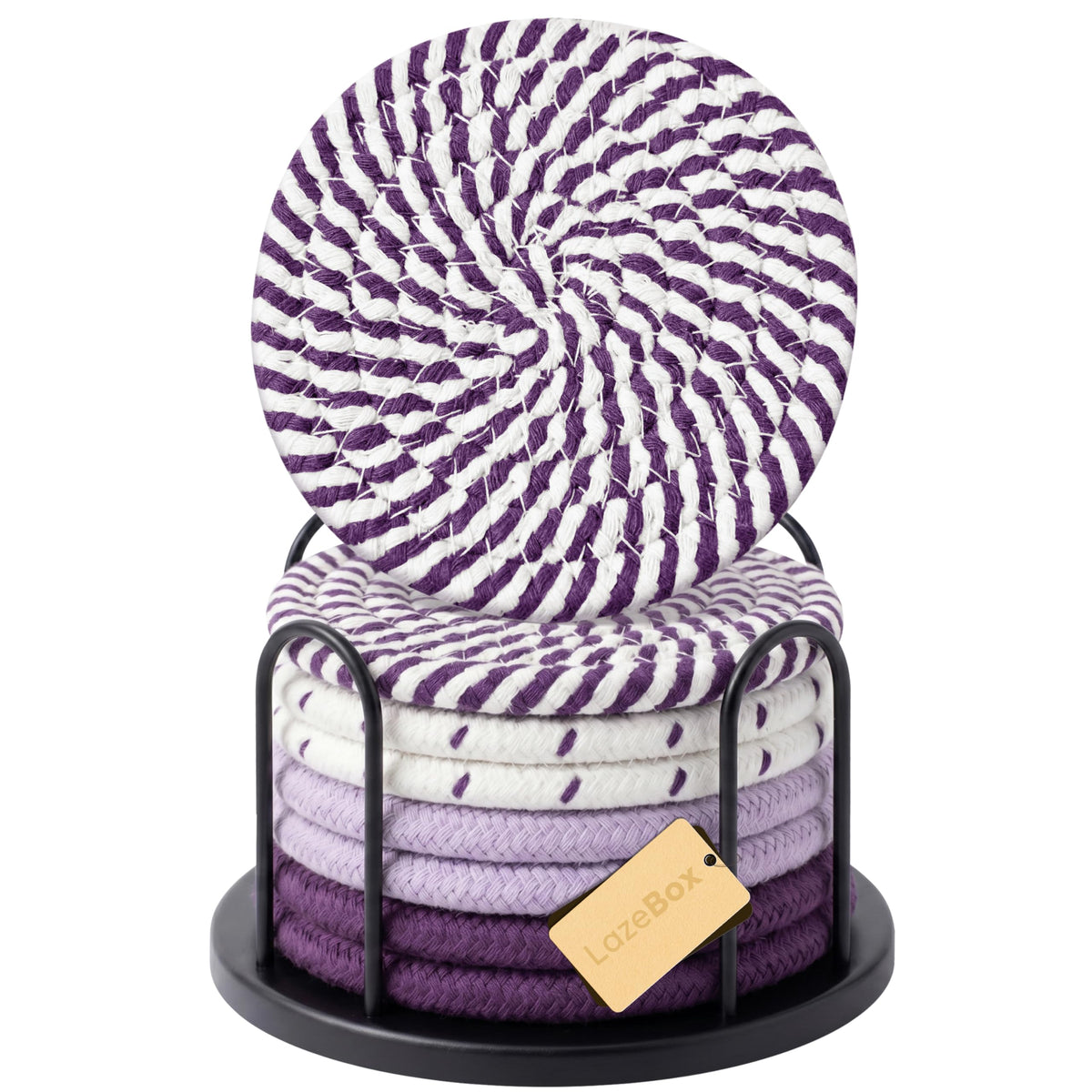 Lazebox Coasters Set of 8 for Drinks, 4 Inch Large Coasters for Coffee Table, Tabletop Protection for Hot & Cold Drinks, Versatile Coasters for Home Decor, Non-Slip & Easy to Clean, Coffee