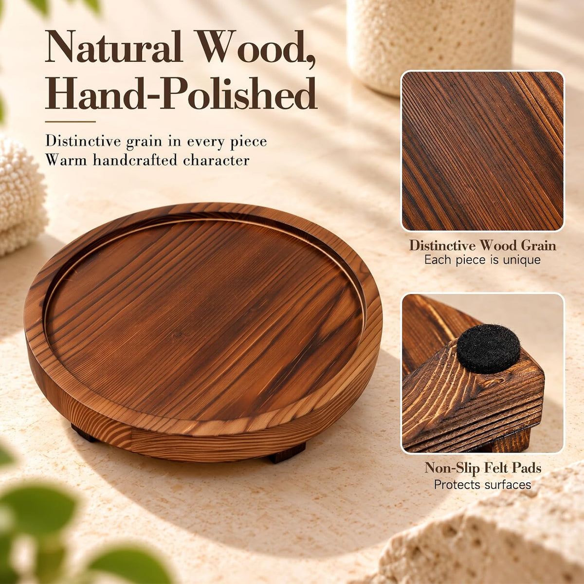 DEBETOOL Round Rustic Wood Decorative Tray
