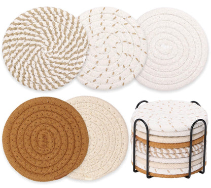 Billbotk 10 Pieces Coasters for Drinks, Absorbent Drink Coasters with Holder, Coffee Table Coaster Set for Home Decor, Apartment Decor Aesthetic, Living Room Essentials, 4.3 Inches