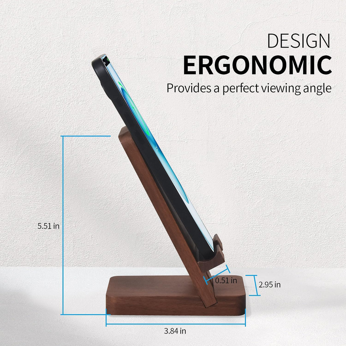 Wood Phone Stand, Desktop Wooden Phone Holder, Portable Office Phone Stand for Desk, Wood ipad Stand, Compatible with iPhone & All Cell Phones (Walnut)