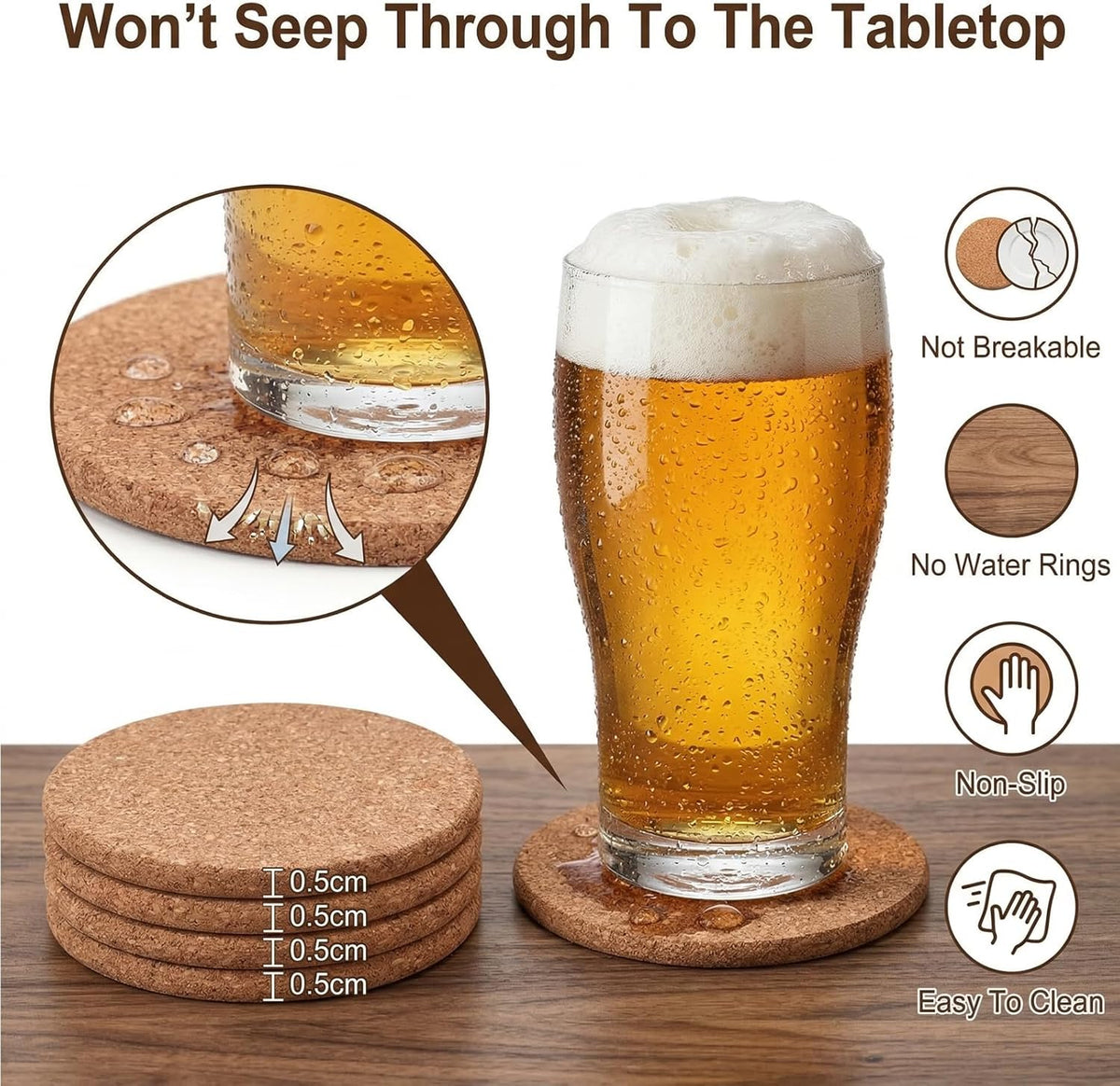 Tebery 20 Pack Cork Coasters Round, 3.9" Bar Coasters for Drinks Thick, Reusable Coaster Table Protectors for Coffee Mugs, Bulk DIY Craft Cork Circles for Home Kitchen Office, 1/5" Thick