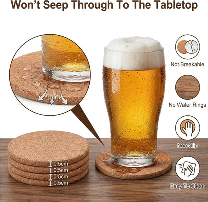 Tebery 20 Pack Cork Coasters Round, 3.9" Bar Coasters for Drinks Thick, Reusable Coaster Table Protectors for Coffee Mugs, Bulk DIY Craft Cork Circles for Home Kitchen Office, 1/5" Thick