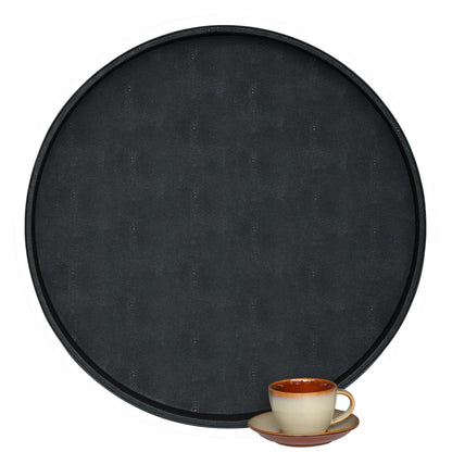 HofferRuffer Faux Leather Round Serving Tray, Vegan Croco Leather Decorative Tray, Food Tray for Storage Drinks, Snack & Cosmetics, Dia.12'' x 1.6'' (LightBlue)