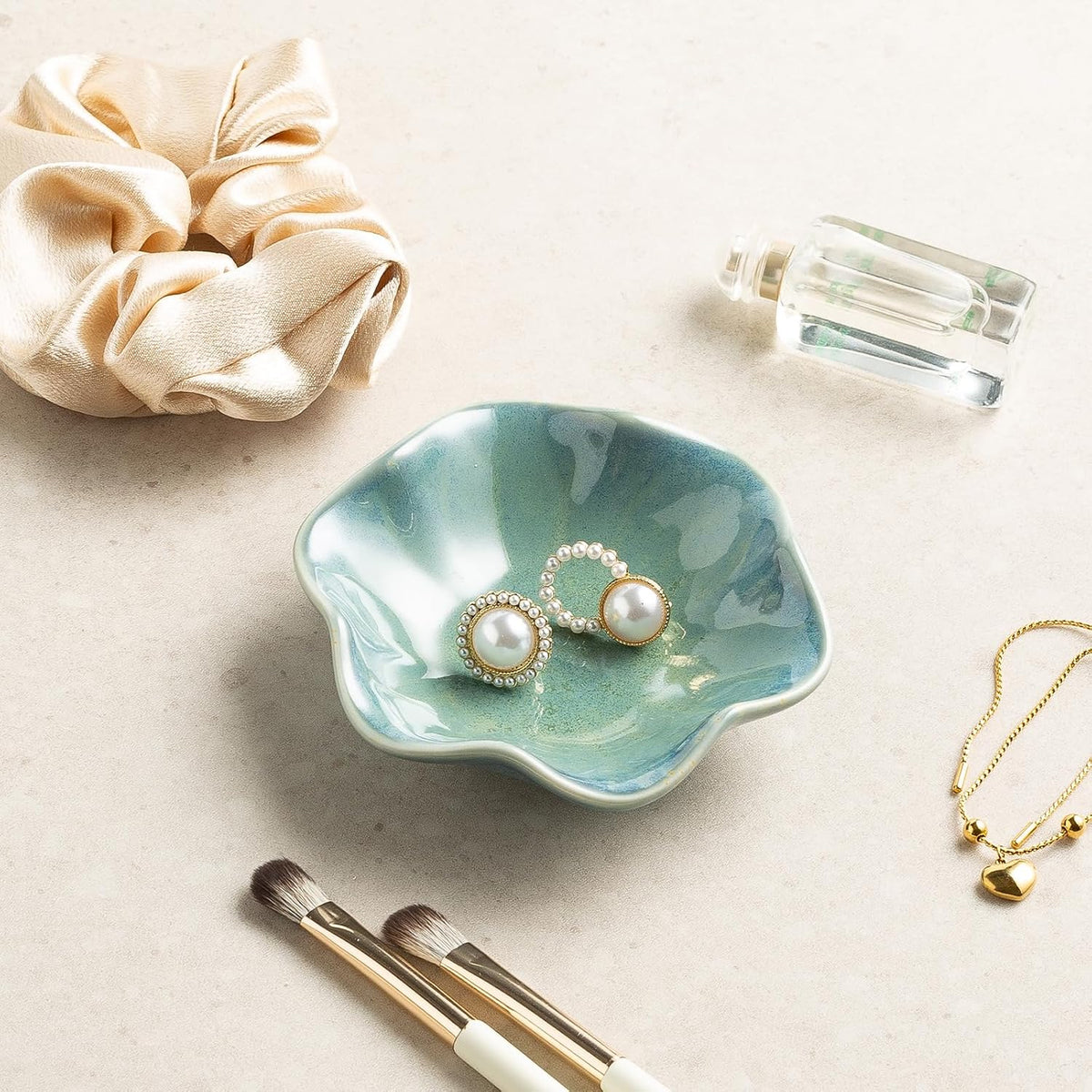 Ceramic Lotus Leaf Trinket Dish, Ring Holder for Jewelry