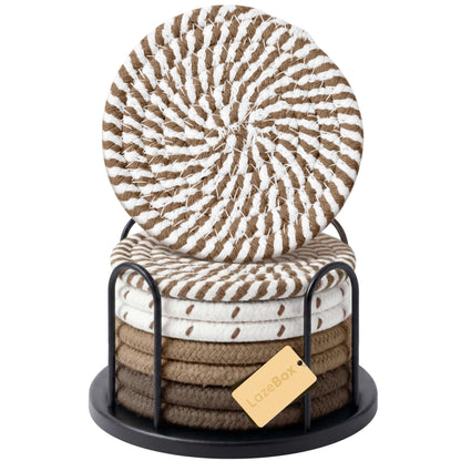 Lazebox Coasters Set of 8 for Drinks, 4 Inch Large Coasters for Coffee Table, Tabletop Protection for Hot & Cold Drinks, Versatile Coasters for Home Decor, Non-Slip & Easy to Clean, Olive Green