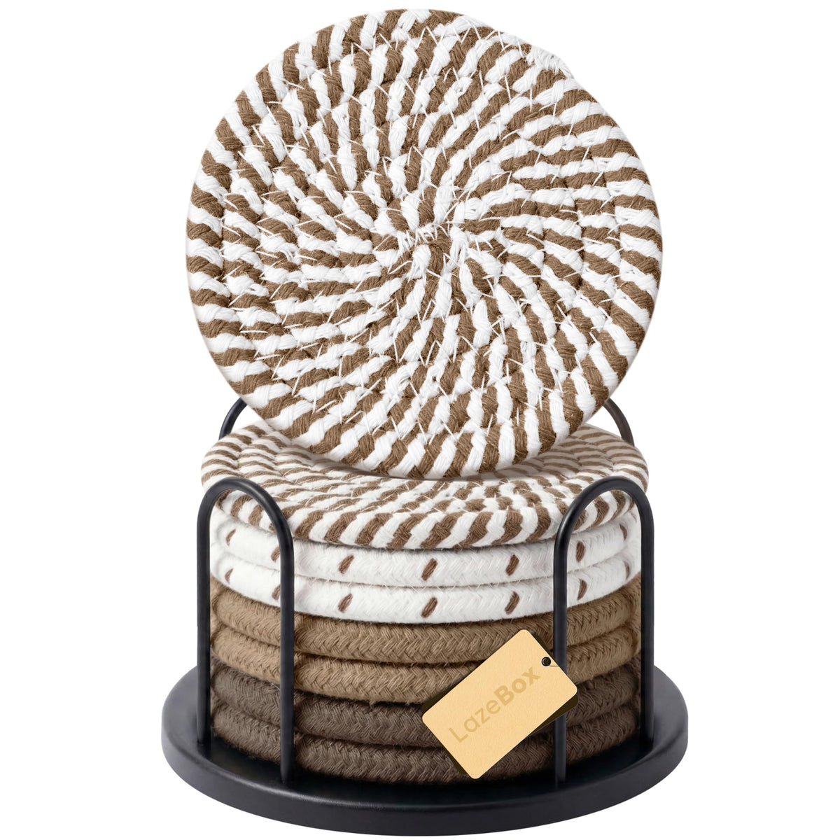 Lazebox Coasters Set of 8 for Drinks, 4 Inch Large Coasters for Coffee Table, Tabletop Protection for Hot & Cold Drinks, Versatile Coasters for Home Decor, Non-Slip & Easy to Clean, Mixed Brown