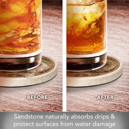 Thirstystone Old World Passages Round Natural Sandstone Coaster 4 Pack