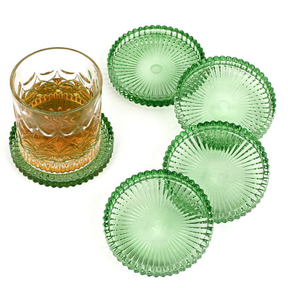 Modern Clear Coasters Set of 5- Glass Cute Coasters for Drinks, Amber