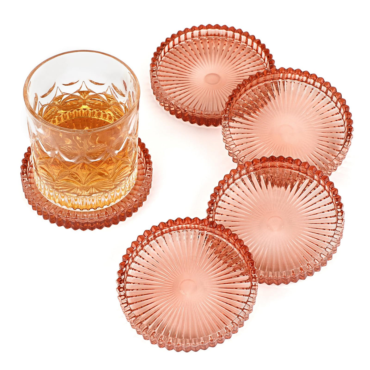 Modern Clear Coasters Set of 5- Glass Cute Coasters for Drinks, Amber