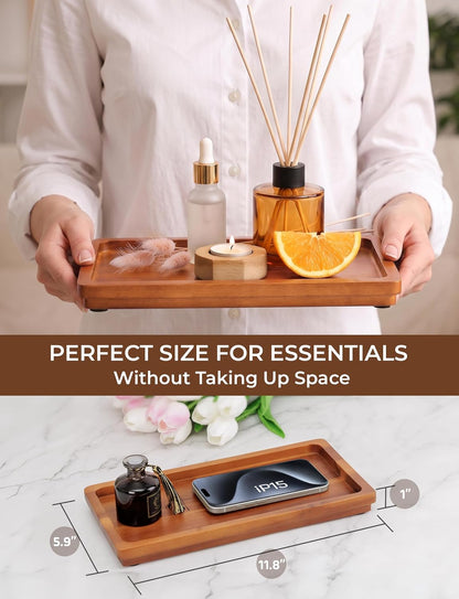 Demigo Bathroom Vanity Tray, Natural Acacia Organizer Tray, 11.8 x 5.9 in