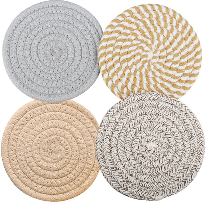 4.8" Drink Cotton Coasters Set of 2 - Large Absorbent Fabric Drink Pads for Coffee Mugs, Stylish Boho Cup Mats for Desk, Bedside Table, Plant Pots – Durable Minimalist Home Decor (Rich Blue, 2pack)