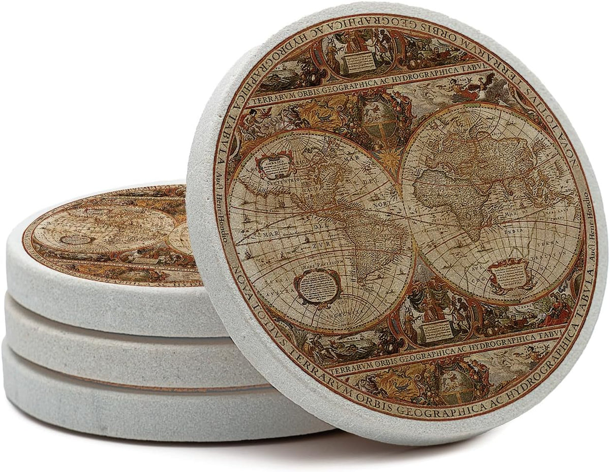 Thirstystone Old World Passages Round Natural Sandstone Coaster 4 Pack
